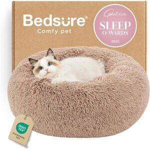 Calming Cat Bed Small Round Plush Donut Pet Bed Fluffy Soft Washable for Cats